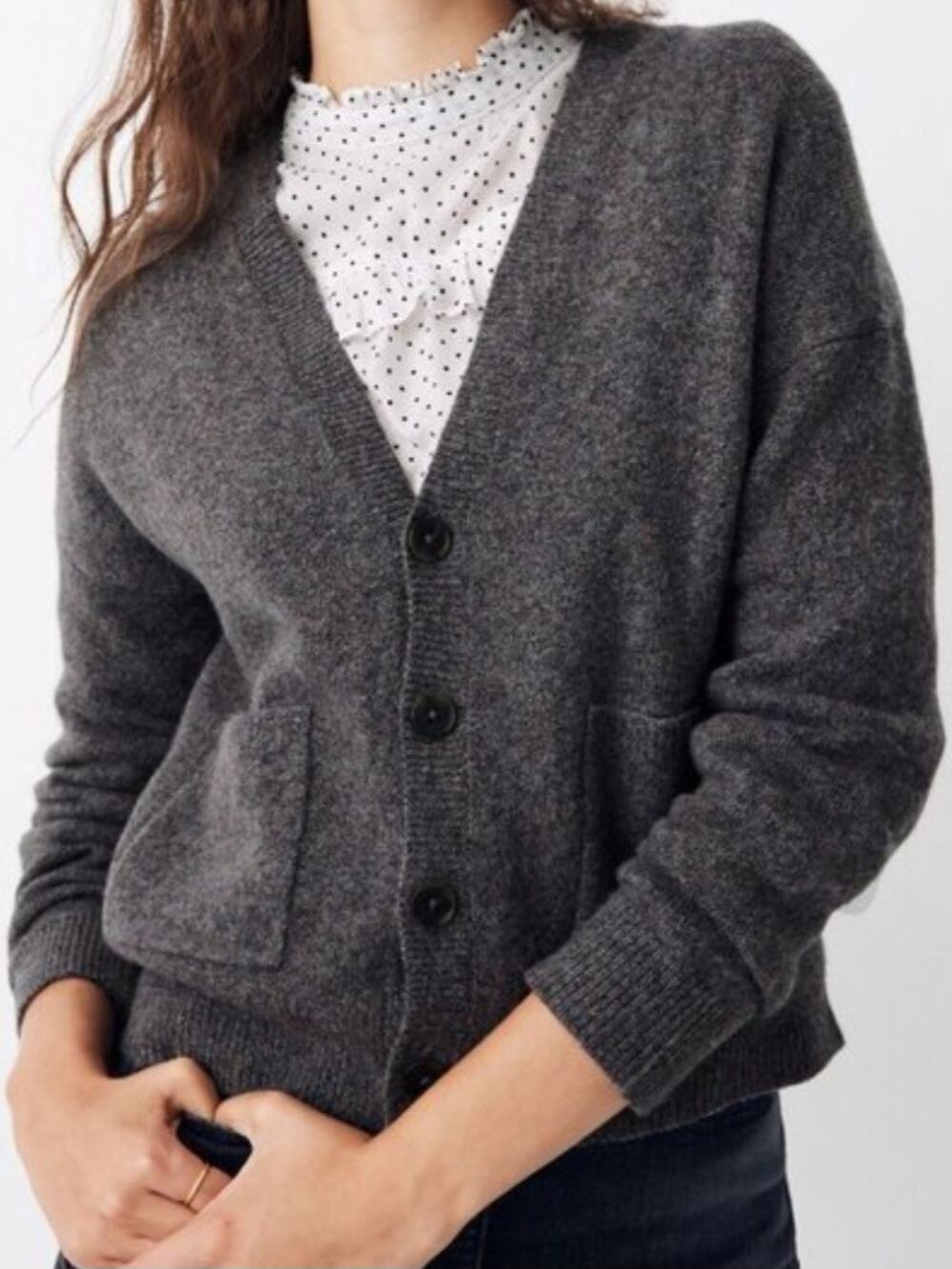 Madewell Womens Size XS Kent Ex-boyfriend Gray V-neck Button-Up Cardigan Sweater